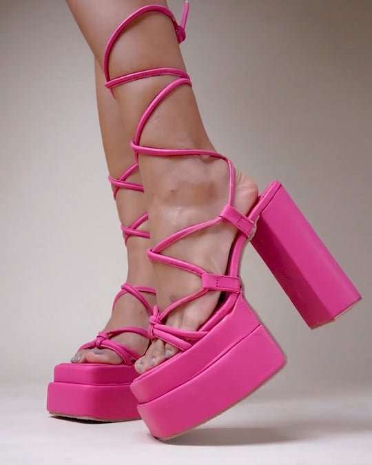 Orion Platform Heels - Pink Satin – Siren Shoes